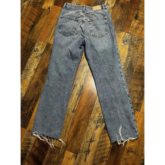 Zara High-Rise Ripped Knee Raw Hem Wide Leg Jean Lt Wash Size 4 - Picture 8 of 9